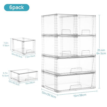 Vtopmart 6pack Easily Assemble Clear Storage Dawers - style: 2 Wide+4 Medium