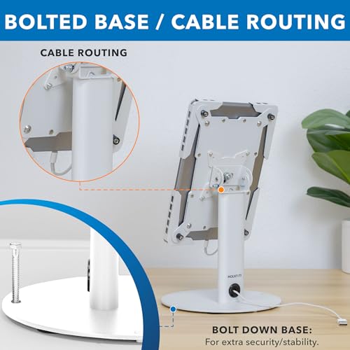 Mount-It! Universal Tablet Stand with Tilt, Anti-Theft Retail iPad POS Kiosk Stand, Fits 9.7"–13.1" Tablets, 90° Rotation & 180° Tilt, 20 lb Capacity, Steel Countertop Mount, White - color: White