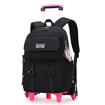 ZHANAO Rolling Backpack Luggage BookBag with Wheels Trolley Bag Wheeled Travel Backpack for Girls & Boys Trolley Bag - color: Black, size: 6-wheel