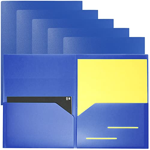 Youngever 6 Pack Heavy Duty Plastic Two Pocket Folders, Heavy Duty Plastic 2 Pocket Folder (Dark Blue) - color: Dark Blue