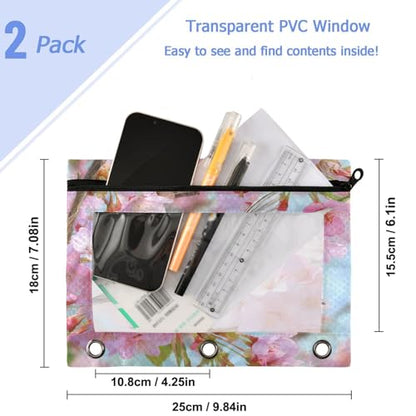Studying 2 Pack Natural Pink Cherry Blossom Hummingbird 3 Ring Binder Pencil Pouch Bags,Clear Window Zipper Storage Case for Boys Girls School Office Supplies Cosmetics Organizers - color: Multi-hummingbird