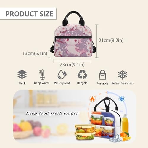Axolotl Lunch Box Boys 8-12 Cherry Blossom Insulated Lunch Bag for Kids 4-6 Kindergarten Preschool Meal Bag Toddler Students Daughter Elementary School Adjustable Shoulder Strap Lightweight - color: Cherry Blossom Axolotl