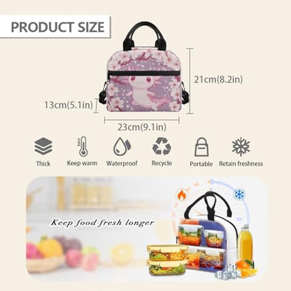 Axolotl Lunch Box Boys 8-12 Cherry Blossom Insulated Lunch Bag for Kids 4-6 Kindergarten Preschool Meal Bag Toddler Students Daughter Elementary School Adjustable Shoulder Strap Lightweight - color: Cherry Blossom Axolotl