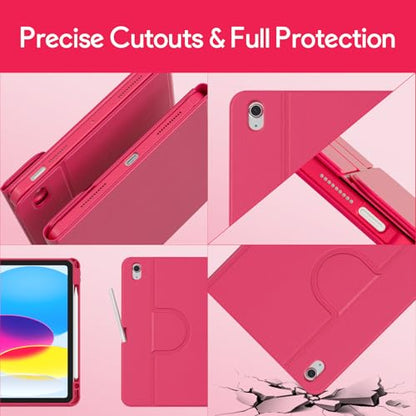 YBING for iPad A16 Case with Keyboard /11th Gen (2025) & iPad 10th Gen 10.9” (2022), 7-Color Backlit Detachable Keypad, 360° Rotating Magnetic Cover with Pencil Holder (Watermelon Red) - color: Watermelon Red