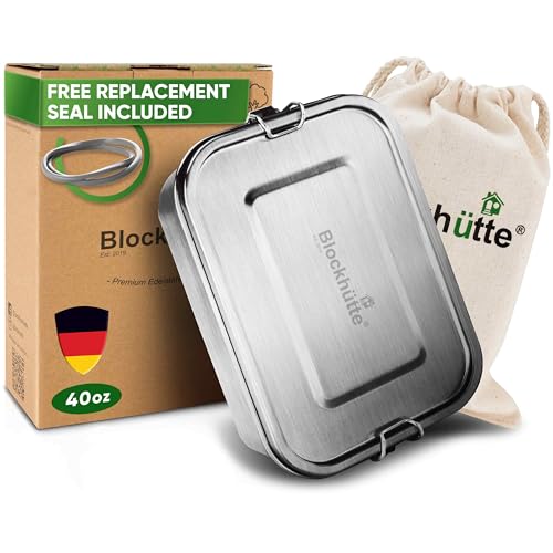 Blockhütte Stainless Steel Lunch Box for Adults I 40oz I with free Sealing I Metal Bento Box with 3 Compartments, Leak-Proof Lunch Container, Metal Food Storage for Travel, Work, Eco-Friendly - color: Silver, size: 40oz