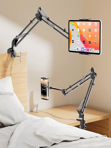 CACENCAN 33.5 Inch Tablet Stand, Adjustable Gooseneck Tablet Arm, Universal Tablet Holder Stand for Bed Desk, 360° Rotation, Carbon Steel Alloy, Fits 4-9.5" iPad iPhone,for Working Watching - color: Black