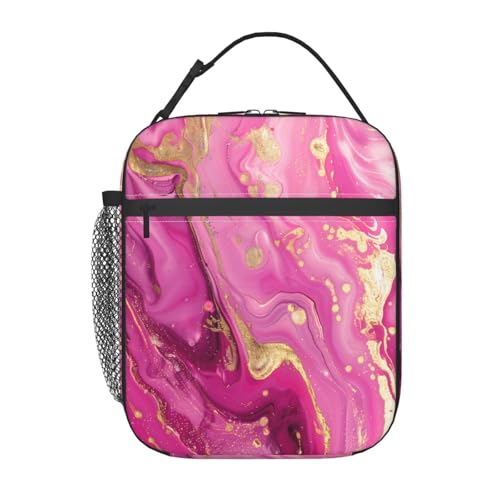 Insulated Lunch Box for Women Men, Art Pink Marble Theme Lunch Box Reusable Portable Lunch Bag Cooler Tote Waterproof Lunch Container for Office Picnic Work Travel - color: Color173
