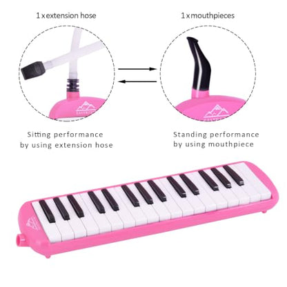 EastRock 32 Key Melodica Instrument Keyboard Soprano Piano Style with Mouthpiece Tube Sets and Carrying Bag for Beginners Adults Gift Pink - color: Pink, size: 32key