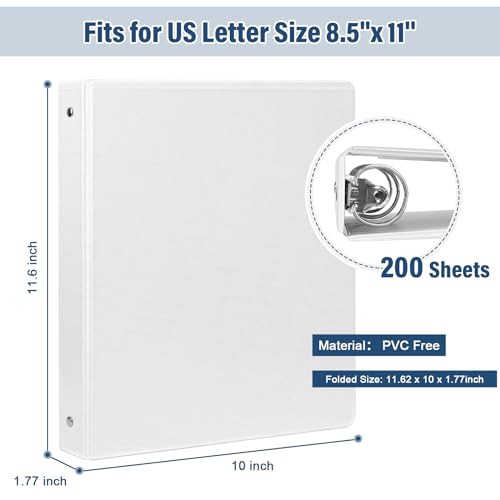 1-Inch 3-Ring-Binder with Pockets, 1'' Basic Binders 1-inch View Round Binders Holds 200 Sheets US Letter Size 8.5'' x 11'' - Bundle Packs Perfect for Home, Office, and School (1-inch) - size: 1-inch