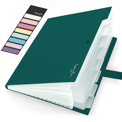 Sooez Accordion File Organizer, Letter Size Expanding File Folder with Labels, 8 Pocket Folders for Document, Portable Paper Bill Receipt Organizer for Home School Office Supplies, A4 Size, Dark Green - color: Dark Green