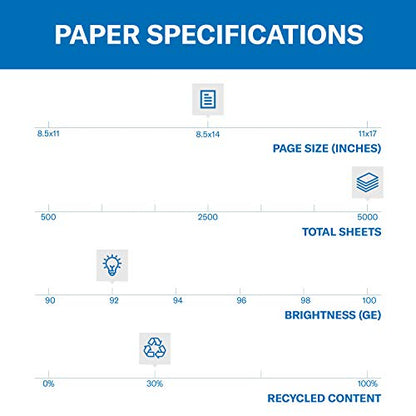 Hammermill Printer Paper, Great White 30% Recycled Paper, 8.5 x 14 - 10 Ream (5,000 Sheets) - 92 Bright, Made in the USA, 086704C - size: 10 Ream | 5000 Sheets, style: Legal (8.5x14)