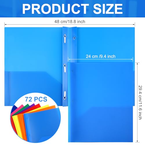 Cholemy 72 Packs Pocket Folders with Prongs Heavy Duty Plastic Folder with Business Card Slot 3 Prong Fasteners for School Office (Cute) - color: Cute