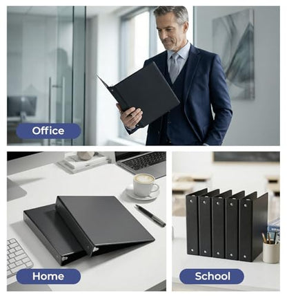 1-1/2'' 2-Inch 3-Ring Binder with Pockets, Premium View Binders with Three Ring Binders Holds up to 200/325/450 Sheets US Letter Size, Bulk Pack of 6 (2-inch Black) - size: 2-inch Black