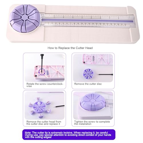 Hyuduo 6 in 1 Paper Cutter, Portable Trimmer with Straight Dotted Curved Creased Deckle Wavy Lines for 22cm Wide 220gsm Paper, Photo Card, for Scrapbooking Card Making Office Classroom
