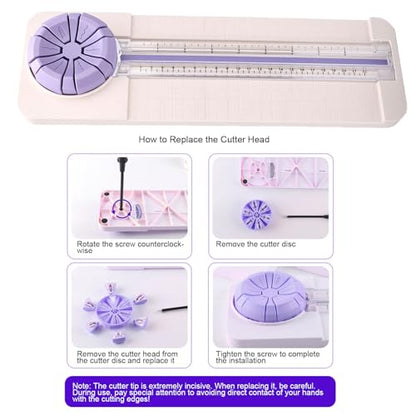 Hyuduo 6 in 1 Paper Cutter, Portable Trimmer with Straight Dotted Curved Creased Deckle Wavy Lines for 22cm Wide 220gsm Paper, Photo Card, for Scrapbooking Card Making Office Classroom