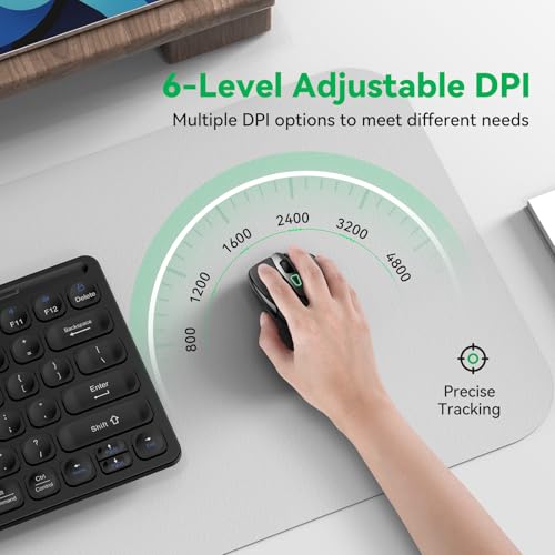 TechRise Bluetooth Mouse (BT5.0/3.0 & 2.4G) Rechargeable Wireless Mouse, 4800 DPI Optical Tracking, 6 Adjustable DPI, 2.4GHz with USB A Receiver, Quiet Clicks, Ergonomic Grips, 6 Buttons - Black - color: Black