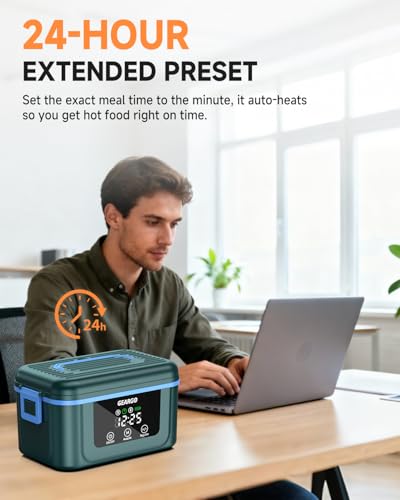 GEARGO 𝟐𝟎𝟐𝟔 𝐔𝐩𝐠𝐫𝐚𝐝𝐞𝐝 Cordless Electric Lunch Box, 6 Cups & 24000mAh Rechargeable Heated Lunch Box with Ice Crystal Box, 24 Hours Scheduled Self Heating Lunchbox For Men Women.