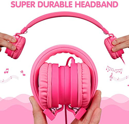 ONTA Kids Headphones for Boys Girls - Child Student Headset Wired Plug Toddler Earphones School Teen on Ear for Ipad | Computer | Smart Phone | Amazon Fire Tablet | Laptop | Plane Travel | Game, Pink - color: Pink