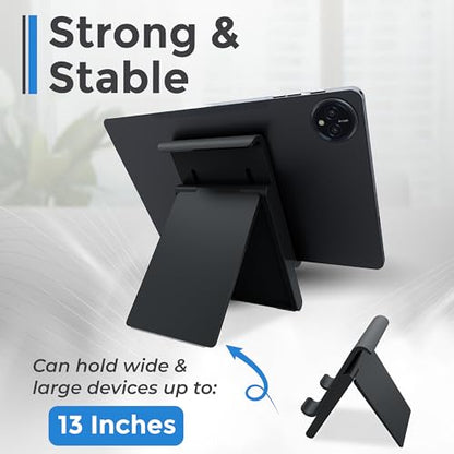 Tablet Stand, Adjustable Height, Phone Stand, Tablet and Phone Holder for Desk, Fits Tablets up to 13", Charging Slot, Foldable, Silicone Padding, Compatible with iPad/iPhone/Kindle