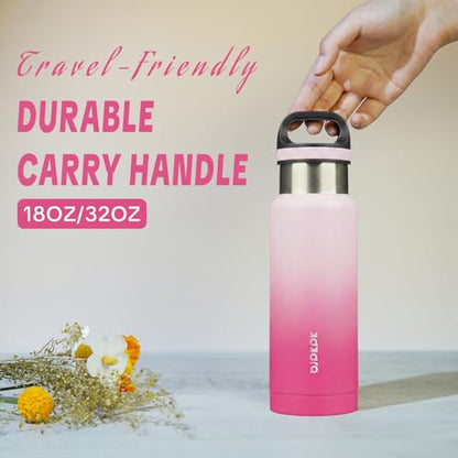 BJPKPK Insulated Water Bottle 18OZ Stainless Steel Water Bottle with Handle Double Walls Vacuum Insulated BPA Free Flask, Cherry - color: Cherry, size: 18 Ounces