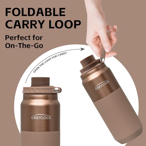 Greylock 20 oz Insulated Water Bottle with Straw Lid, Reusable Stainless Steel Sports Water Bottles with Foldable Handle, Leak Proof, Double-Wall Vacuum Insulation, 24 Hours Cold (Sunset Bronze) - color: Sunset Bronze, size: 20 Ounces