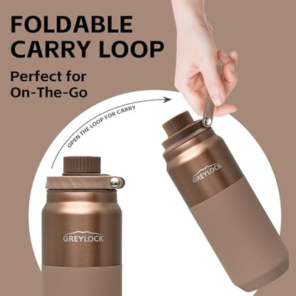 Greylock 20 oz Insulated Water Bottle with Straw Lid, Reusable Stainless Steel Sports Water Bottles with Foldable Handle, Leak Proof, Double-Wall Vacuum Insulation, 24 Hours Cold (Sunset Bronze) - color: Sunset Bronze, size: 20 Ounces