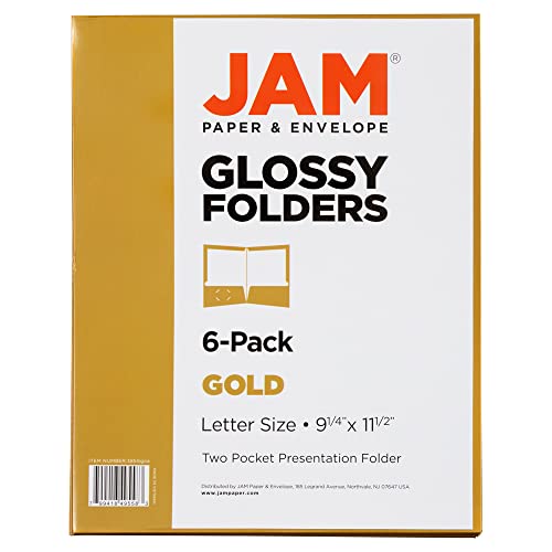 JAM PAPER Laminated Two Pocket Glossy School Folders - Letter Size - High Gloss Gold - 6/Pack - color: Gold, size: Pack of 6 Folders