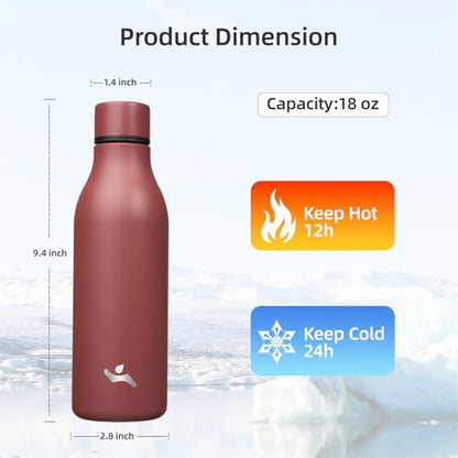 Konokyo 18 oz Insulated Stainless Steel Metal Water Bottle with Strap - color: Brick Red, size: 18 Ounces