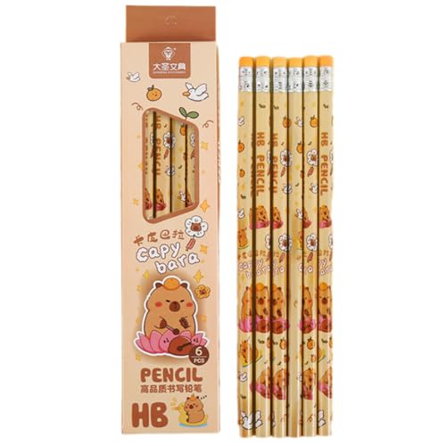 6PCS Wood Pencil Cartoon Pencils Drawing for Class Reward Drawing Sketching School Supplies Ergonomic Hexagonal - color: Kapi