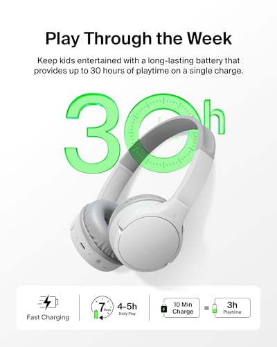 Belkin SoundForm Mini Kids Wireless Headphones w/Built-in Microphone, 30H of Playback Time, Fun Stickers, & Case - Over-Ear Headsets for Online Learning, School, iPhone, iPad, Galaxy, & More - White - color: White, style: Wireless (USB-C) + Case