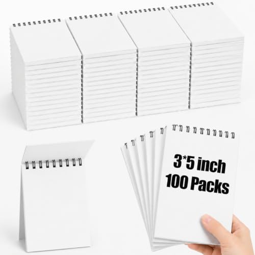 Watersay 100 Pack Small Spiral Notebook Bulk, 3x5 Pocket Notepads,White - color: White