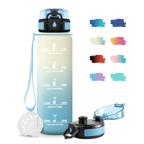 1L Water Bottle with Filter Leak-Proof BPA-Free Reusable Motivational Bottle with Time Markers for School Office Camping