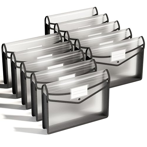 ThinkTex Plastic Expanding File Folder, Transparent envelopes with Snap Closure,No Dividers,Large Capacity,Document Organizer for Receipts, Bills&Taxes,Letter/A4 Size for School/Office/Home-10 Pack - color: 10pcs-black