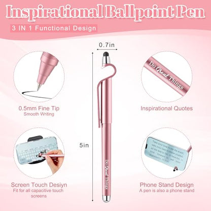 Sayglossy 100 Pcs Inspirational Pens Bulk Motivational Ballpoint Pen with Writing Touch Screen and Mobile Phone Stand 3-in-1 for Office School Supplies Inspirational Gifts (Rose Gold) - color: Rose Gold