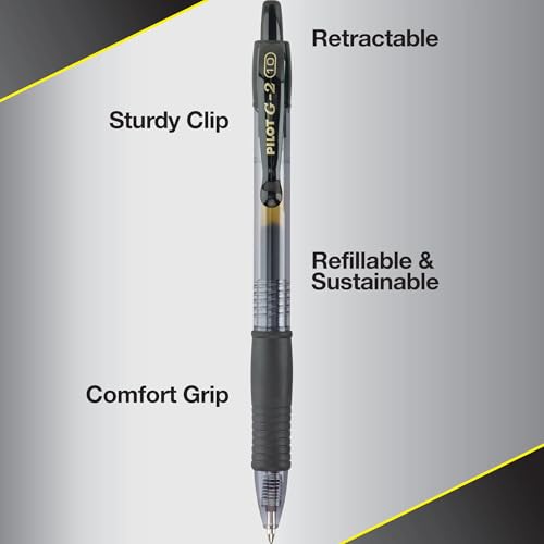 Pilot G2 Premium Refillable & Retractable Rolling Ball Gel Pens, Bold Point, Bold Gel Pens, 1.0mm, Black Ink, 12-Pack