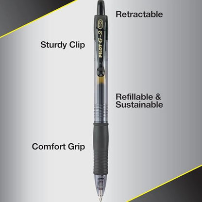 Pilot G2 Premium Refillable & Retractable Rolling Ball Gel Pens, Bold Point, Bold Gel Pens, 1.0mm, Black Ink, 12-Pack