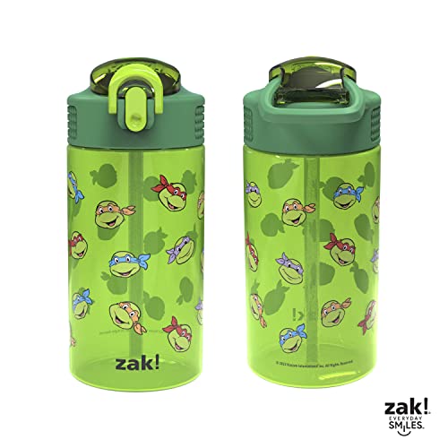 Zak Designs Teenage Mutant Ninja Turtles Kids Water Bottle For School or Travel, 16oz 2-Pack Durable Plastic Water Bottle With Straw, Handle, and Leak-Proof, Pop-Up Spout Cover (TMNT) - color: Teenage Mutant Ninja Turtles