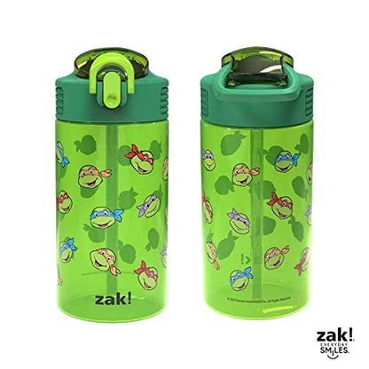 Zak Designs Teenage Mutant Ninja Turtles Kids Water Bottle For School or Travel, 16oz 2-Pack Durable Plastic Water Bottle With Straw, Handle, and Leak-Proof, Pop-Up Spout Cover (TMNT) - color: Teenage Mutant Ninja Turtles