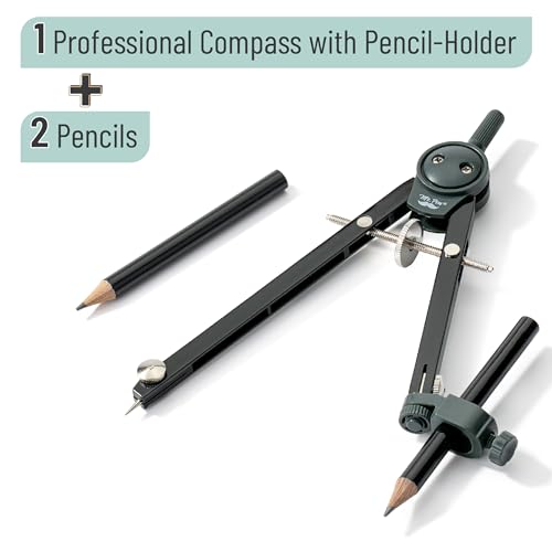 Mr. Pen- Metal Geometry Compass, Center-Wheel Design | Precision Drafting Compass with Pencil for School & Technical Drawing, Draws Circles up to 11 Inches Diameter - color: Black