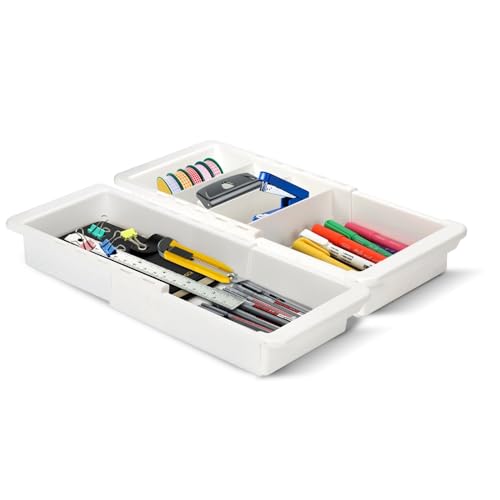 YOOUSOO Expandable Drawer Organizer, 2 PCS Adjustable Drawer Organizer Trays, Drawer Dividers Organizers and Storage For Office Supplies, Pens, Makeup,Utensils, Tools, Flatware and Junks, White