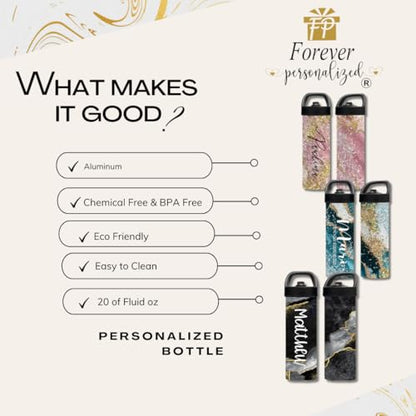 Personalized Leakproof Water Bottle 25oz | Gym Water Bottles | Running Cup | Pink Marble with Gold Glitter Effect with Name | Adult Custom Tumbler | ECO Friendly Inks - color: Pink and Gold