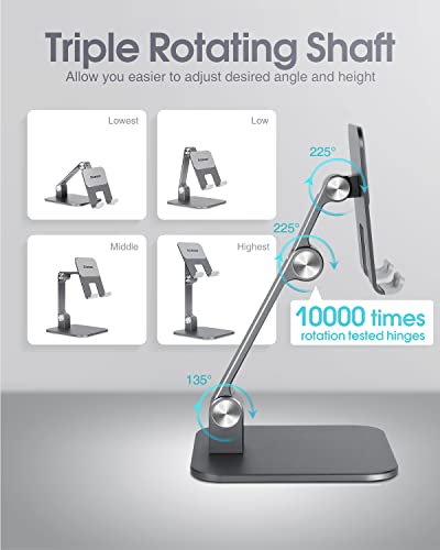 elitehood Aluminum iPad Stand, Adjustable iPad Holder for Desk, Desktop Tablet Stand Dock for Pro 13 12.9 11 Air Mini 4 5 and More 4-13 inches Tablets, Gray - color: Gray