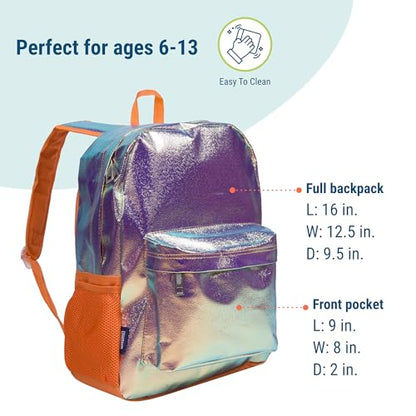 Wildkin 16-inch Kids Backpack – Durable, Padded & Spacious School Bag for Boys & Girls - Orange Shimmer - color: Orange Shimmer