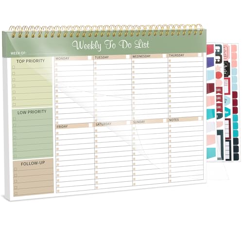 Thboxes Weekly To Do List Notepad, 8.5"x11" Desk Planner 52 Sheets, Green | 100GSM Paper Undated Habit Planner, Productivity Organizer Notepad, for Home School Office Work, Travel, College Essentials - color: Light Green