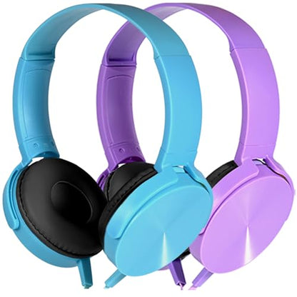2 Pack Kids Headphones for School Classroom, Wired Computer Online Learning Headset for K-12 Students, Durable Soft Swivel On Ear Pads Earphones for Laptop PC Meetings Calls (Light blue+Purple) - size: Blue+Purple