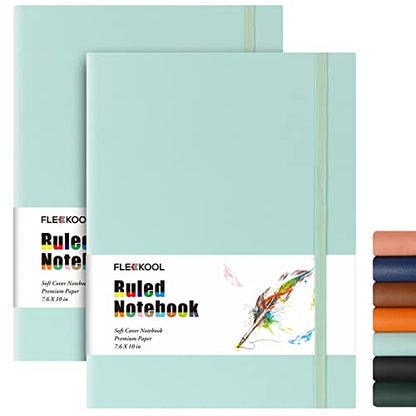 Business Journals 2 PACK - B5 College Ruled Notebook Large Soft Cover Journal with 100gsm Thick Lined Paper,376 Numbered Pages,7.6" X 10",Inner Pocket - Mint Mint - color: Mint-Mint