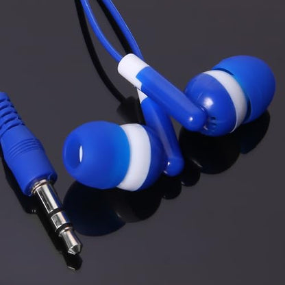 Keewonda 12 Pack Bulk Wired Earbud Headphones for Kids - Individually Wrapped, Blue, 3.5mm Jack, 4ft Cord, Classroom School Supplies for Students, Chromebook, Tablet, Laptop