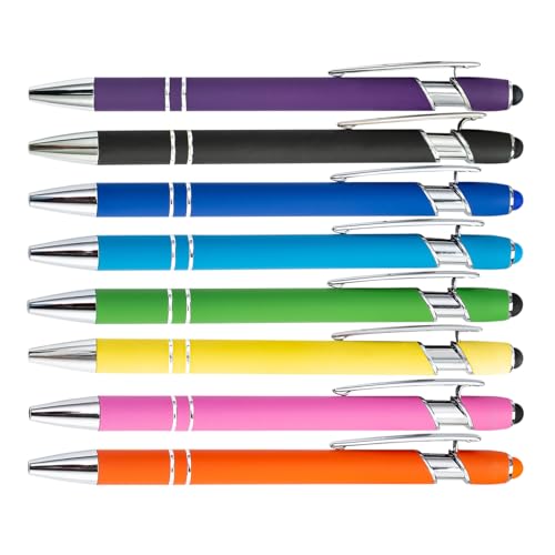 PASISIBICK 8 Pieces Ballpoint Pens with Stylus tip, 2-in-1 Stylus Retractable Ballpoint Pen, Metal Stylus Pen for Touch Screens, 1.0 mm Black Ink - color: 8 Pieces Ballpoint Pens-1