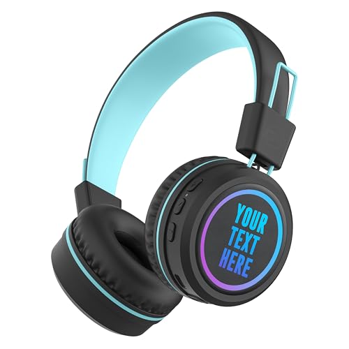MEE audio KidJamz KJ55BT Personalized Bluetooth Wireless Safe Listening Headphones for Kids w/Custom LED-Backlit Design, Volume Limiter, Microphone; Kids Headset for School/iPhone/iPad/Tablet (Black) - color: Black, style: Customized