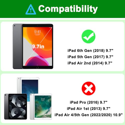 iPad 6th Generation Cases, iPad 5th Generation Case, iPad Air 2 Case, iPad 9.7 Case, Shockproof Rugged Drop Protection Cover Built with Kickstand for iPad 9.7'' A1893/A1954/A1822/A1823 (Green) - color: Green+Black
